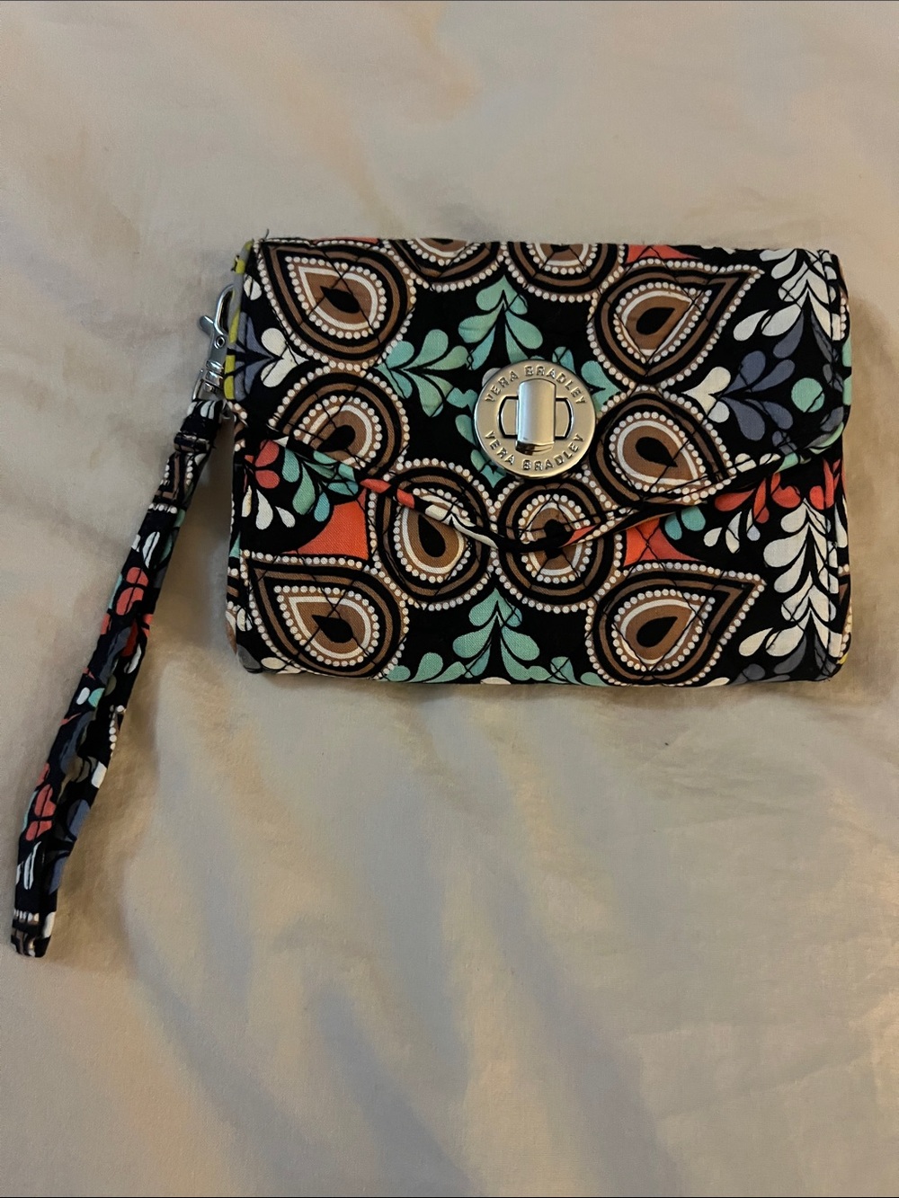 Vera Bradley Black Multi Floral Paisley Wristlet Clutch